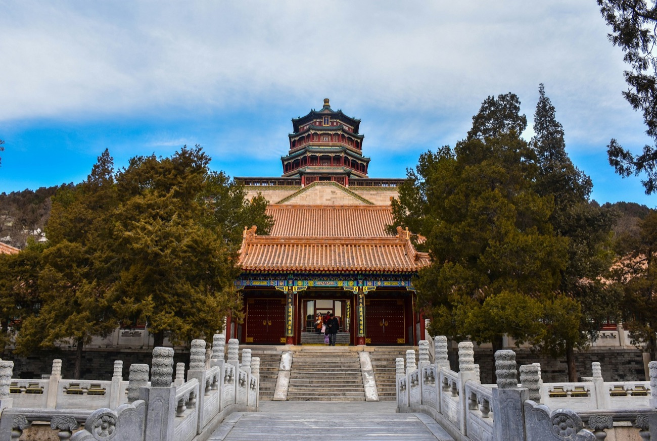 Traditional architecture and trees inside Beijing’s Summer Palace